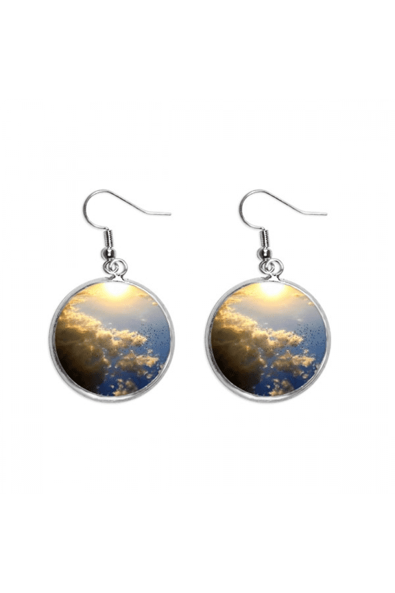 orange sunshine blue clouds ear dangle silver drop ear jewelry woman
