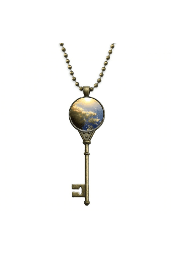 orange sunshine blue clouds key necklace pendant tray embellished chain