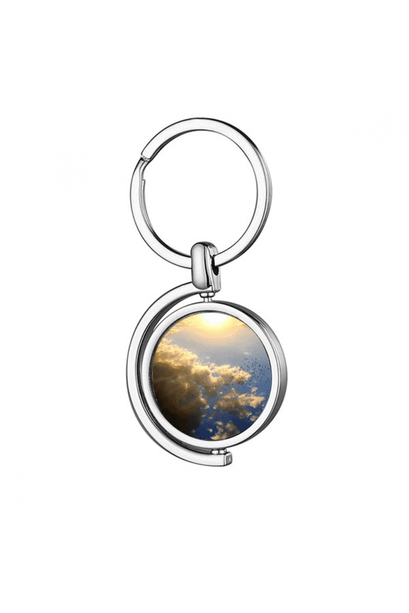 orange sunshine blue clouds rotating keychain metal keyring holder