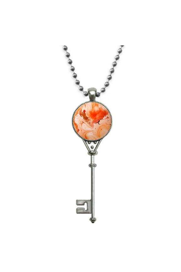 orange white marble modern pattern pendant vintage necklsilver key jewelry