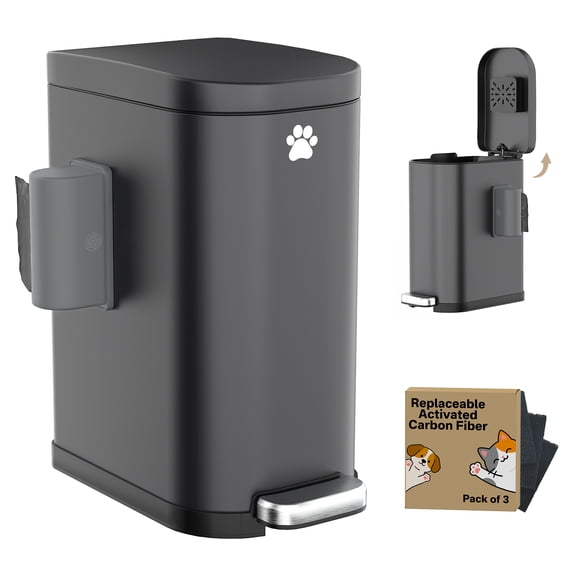 organizelink Dog Poop Trash Can Outside with Odor Control Lid & Step Pedal, 3.2Gal Stainless Steel Outdoor Trash Can, Waterproof Dog Waste Container - Includes 3 Carbon Filters & Bin Bag Holder