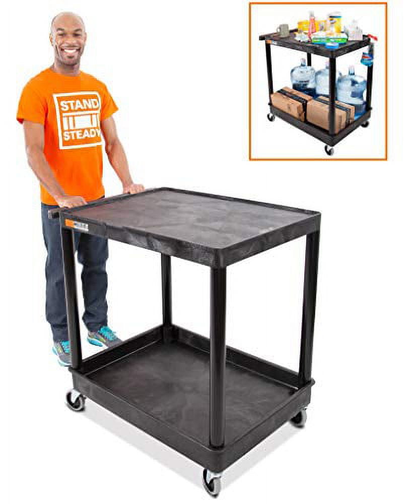 Black Heavy Duty Plastic Utility Cart with Two Shelves