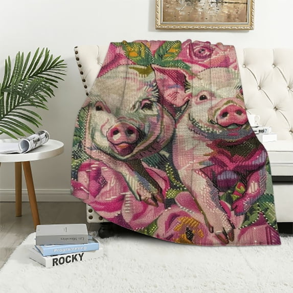 orinice pig flowers vintage warm lightweight blanket soft blanket four seasons decoration bed sofa sofa living room gifts