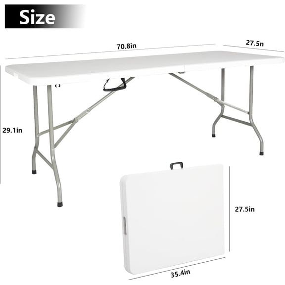 ormmor Products 6ft Plastic Folding Table, Indoor Outdoor Heavy Duty Portable w/Handle, Lock for Picnic, Party, Camping (6FT), Z183$$Garden & Patio