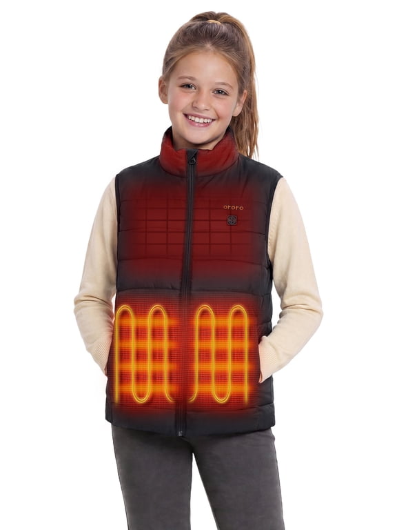 Kids’ 4-Zone Heated Vest with Battery, Boys Heating Vest Girls Puffer Vest for Winter (Black, M)