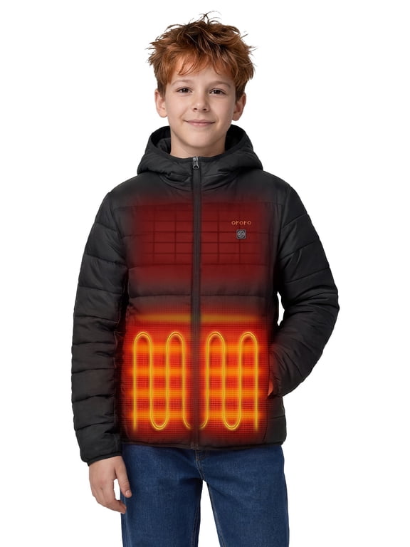 Kids’ Heated Jacket with Battery, Boys Lightweight puffer jacket Girls Heating Jacket for Winter (Black, L)