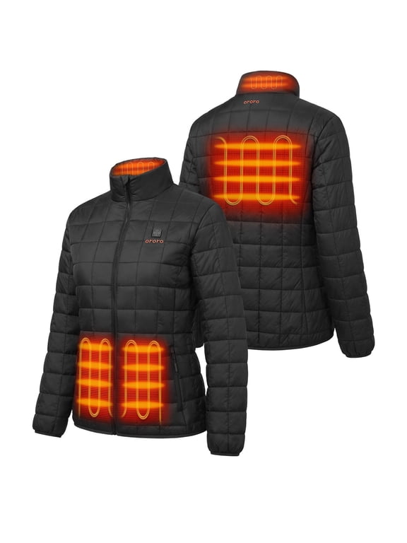 Women's 4-Zone Heated Quilted Jacket with Battery, Water & Wind-Resistant Heating Jacket for Winter Commuting, Hiking & Gifting (Obsidian Black, L)