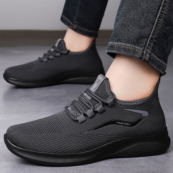 orthopedic shoes for men Fashion Breathable Knit Casual Sneakers, Lightweight Lace Up Walking Shoes for Daily Outdoor Wear Gray 11.5 (CN-48)