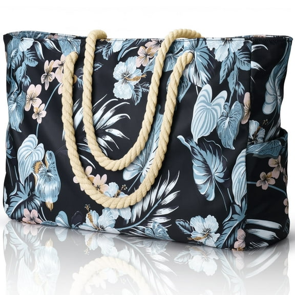 oscaurt Beach Bag Large Beach Tote for Women Weekender Bag with Zipper Waterproof Travel Holiday Essentials for Swim