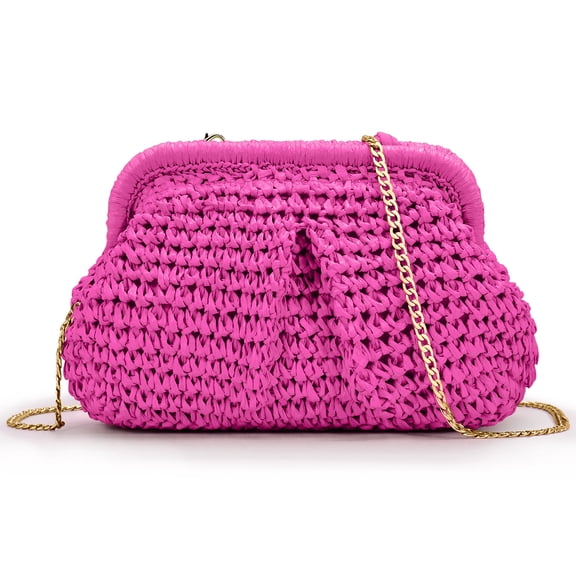 oscaurt Straw Clutch Purse for Women Woven Purse Beach Bag Summer Handbags Cloud Dumpling Pouch Evening Bag Straw Bag Chain Crossbody Shoulder Bag