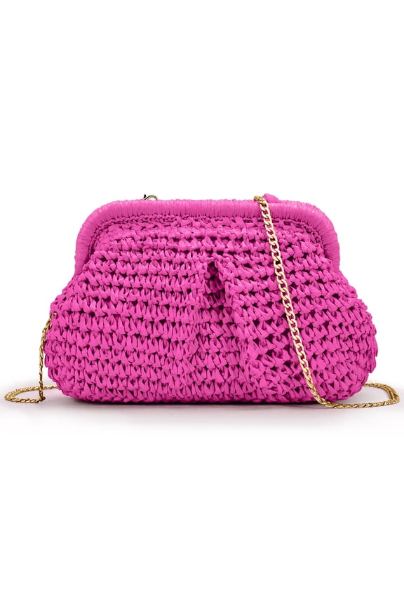 Straw Clutch Purse for Women Woven Purse Beach Bag Summer Handbags Cloud Dumpling Pouch Evening Bag Straw Bag Chain Crossbody Shoulder Bag