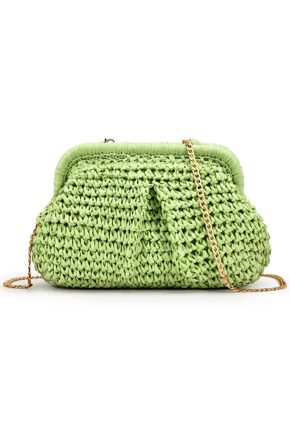 Straw Clutch Purse for Women Woven Purse Beach Bag Summer Handbags Cloud Dumpling Pouch Evening Bag Straw Bag Chain Crossbody Shoulder Bag