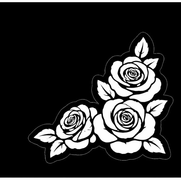 ose Flower Car Decal - White Silhouette & Line Art Vinyl Sticker - Elegant Floral Graphics for Car Windows and Body