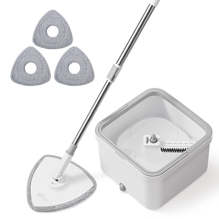 oshang Spin Mop and Bucket OG5 - Separates Dirty and Clean Water - Hand-Free Floor Cleaning Flat Mop - 3 Washable & Reusable Microfiber Mop Heads Included