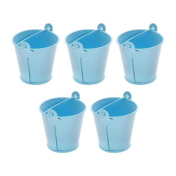 oshhni 5x Galvanized Metal Buckets Container Rustic Party Favors Sturdy Ice Buckets Blue