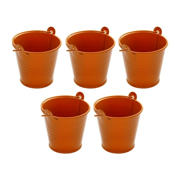oshhni 5x Galvanized Metal Buckets Container Rustic Party Favors Sturdy Ice Buckets Orange