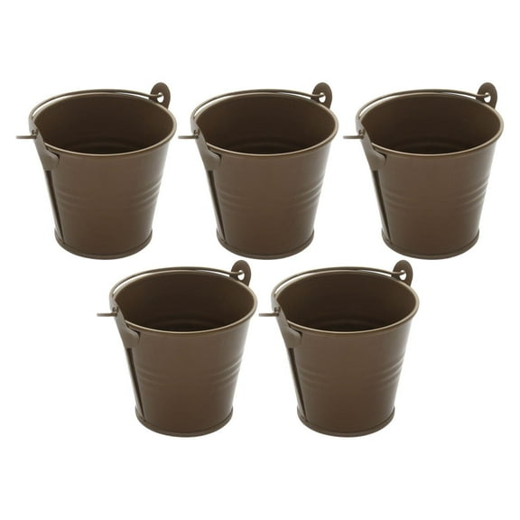 oshhni 5x Small Metal Buckets Ornament Mini Candy Tiny for Yard Party Lawn Brown