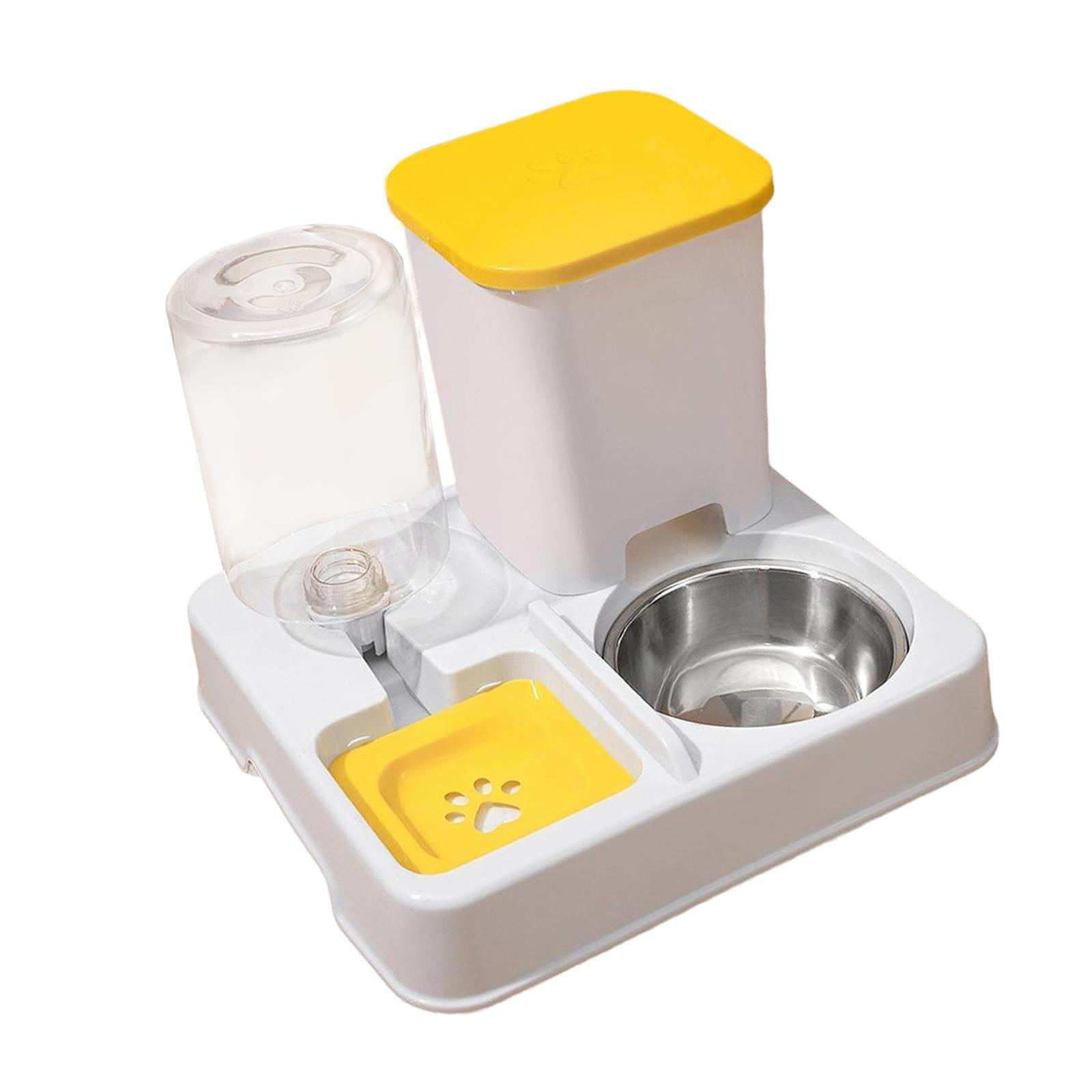 oshhni Automatic Cat Feeder Food and Water Supply Detachable for Rabbits Dogs Travel yellow white