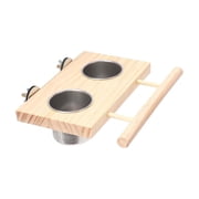 oshhni Bird Feeder Wood Feeding and Watering Supplies Bowl for Parrots Budgie Macaw Double bowl