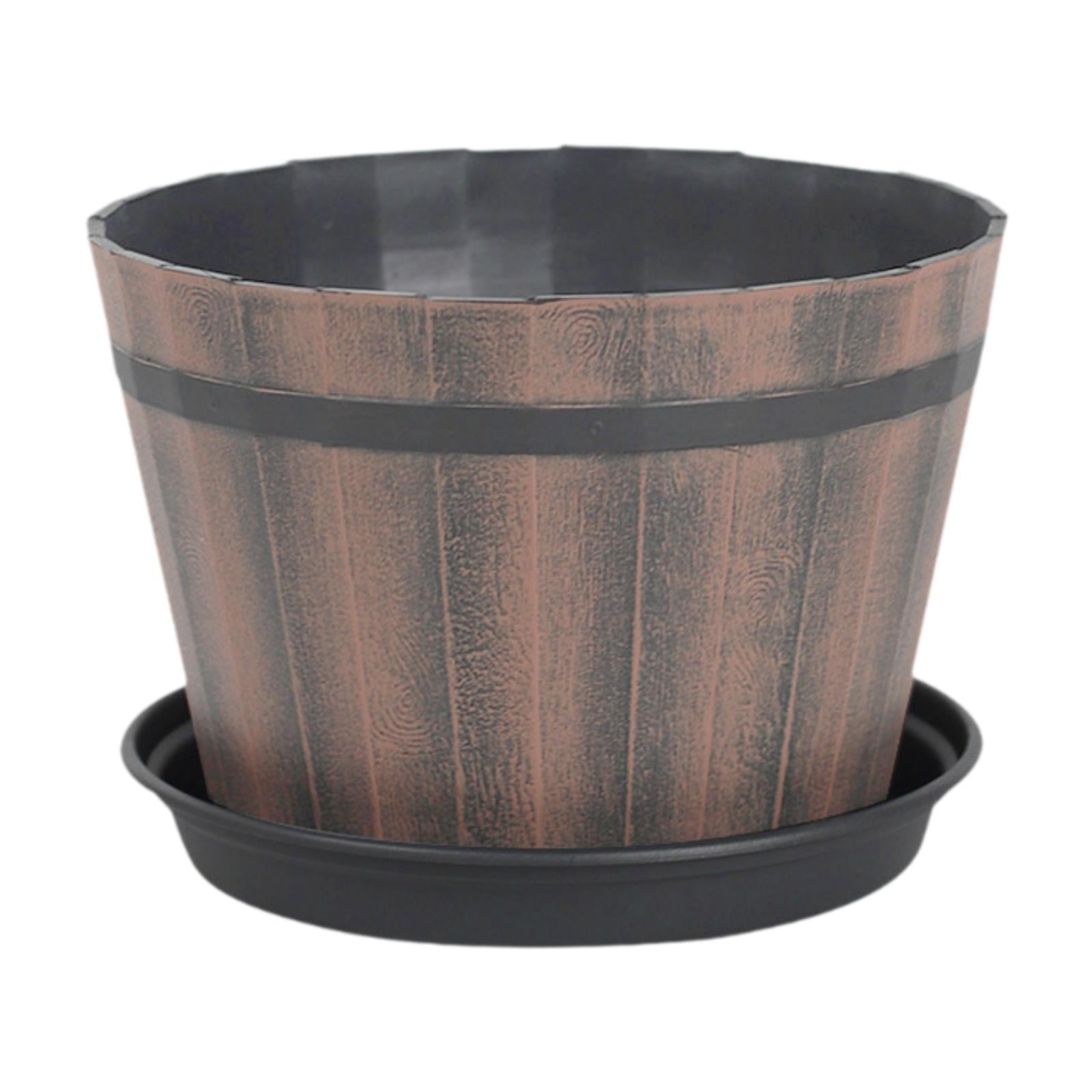 oshhni Bucket Barrel Garden Planter Rustic Flower Planter Pot for Home Indoor Plant 12inch