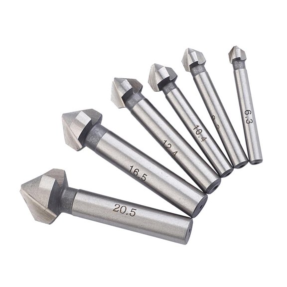 oshhni Countersink Bit Set 6pcs. Countersink Cutter Cutter Cutter (6.3, 8.3, 10.4, 12.4, 16.5, 20.5mm) HSS Silver 90 degree