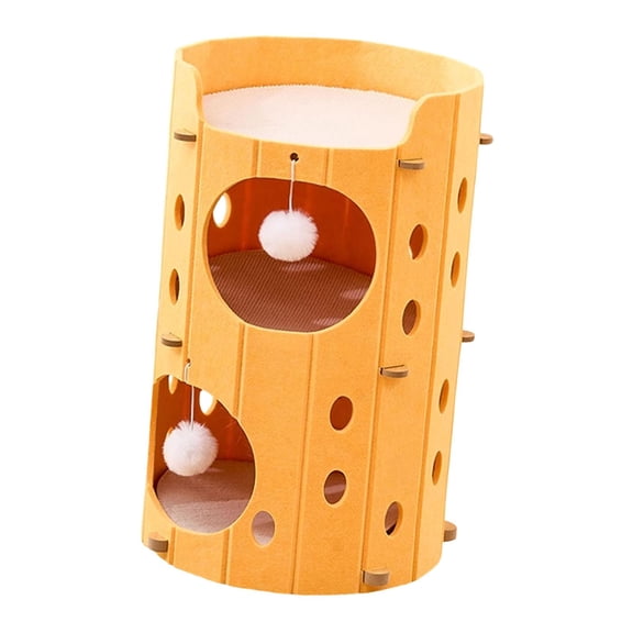 oshhni Felt Cat Climbing House Stable Tunnel Activity Kitten Bed for All Sized Cats 2 Layer Yellow
