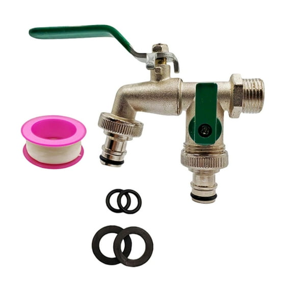 oshhni Garden Hose Splitter 2 Way 1/2 inch Inlet with Double Outlet Brass Water Tap