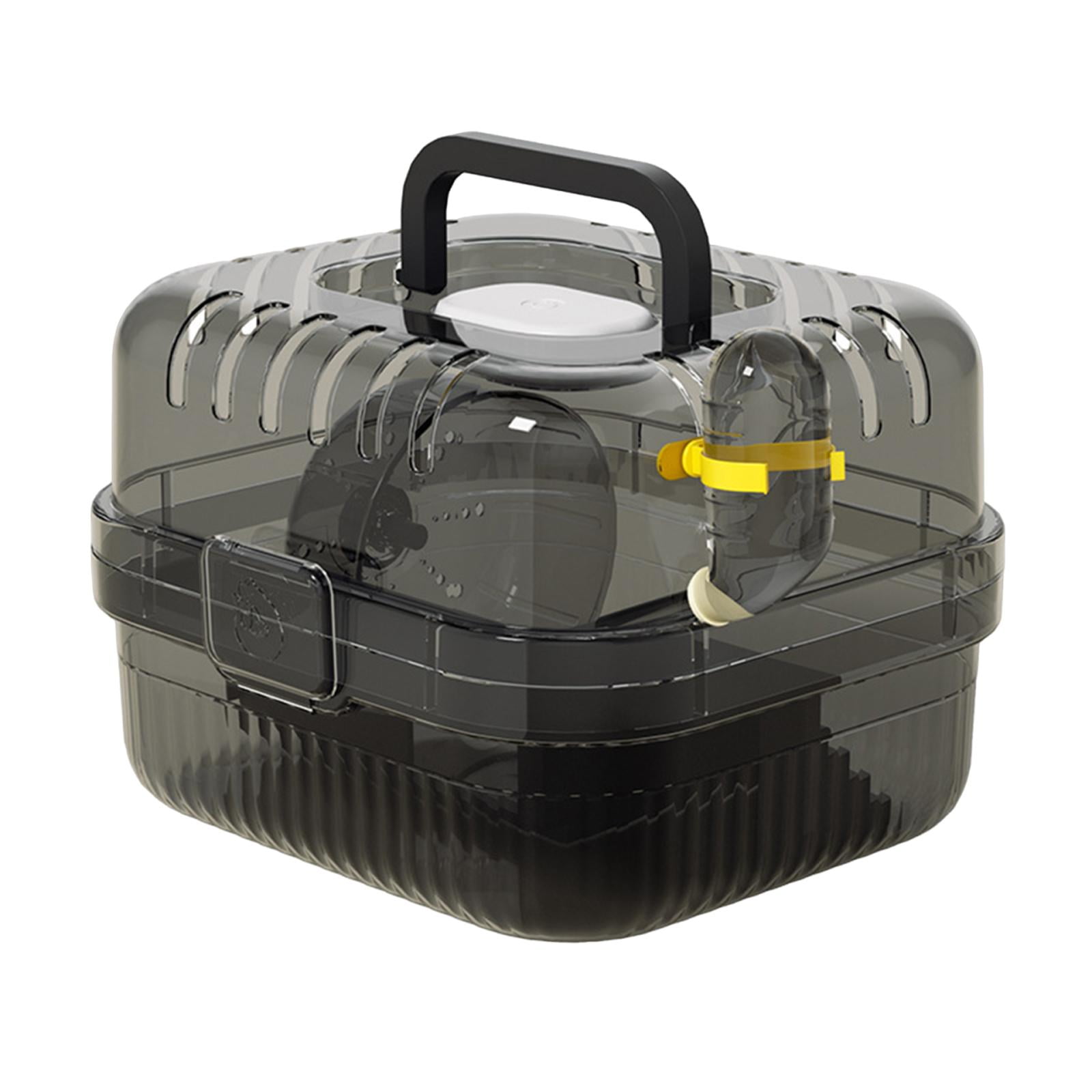 oshhni Hamster Cage with Water Bottle Breathable Carry Case for Gerbils Rats black