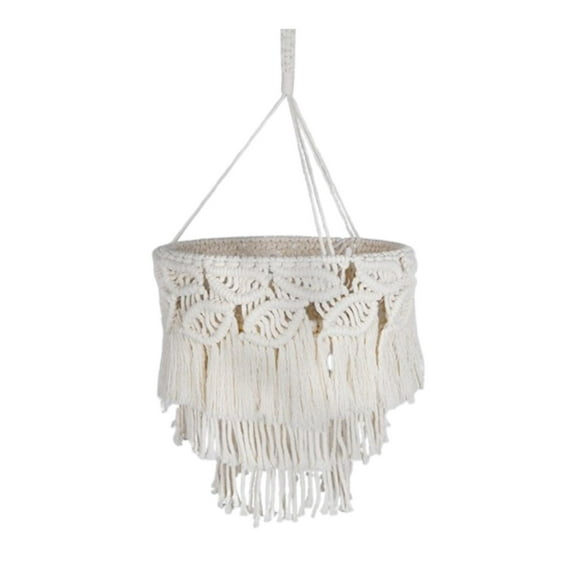 oshhni Macrame Lamp Shade Lampshade Boho Nordic Handmade Cotton Rope Hanging Light Cover Pendant Light Shade for Nursery Office Dorm A