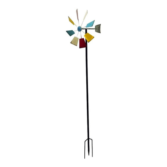 oshhni Outdoor Metal Windmill 57" High Wind with Stake for Patio Fence Yard