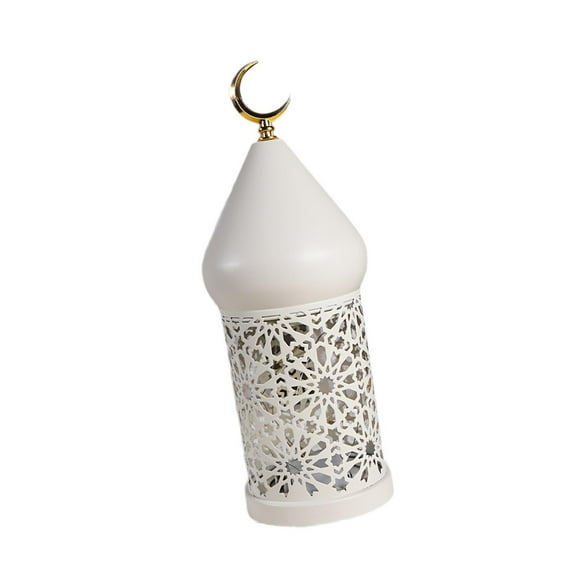 oshhni Ramadan Lamp Hollow Design Elegant Desktop Ornament Decoration Lamp Iron Lantern Eid Home Decor for Party Bedroom Festival Small