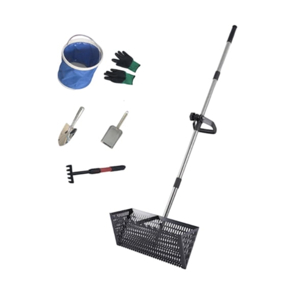 oshhni Sand Rake Beach Sifter Heavy Duty Multifunctional Large Premium Convenient Extendable Handle with Multi Small Tool Deep Spade black