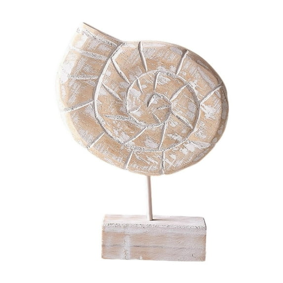oshhni Wood Statue Beach Table Decor Art Figurine for Bathroom Beach-farmhouse Home Conch Shape