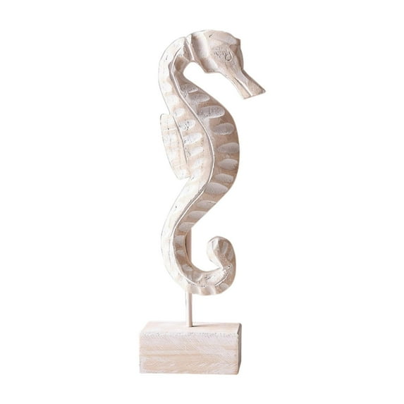 oshhni Wood Statue Beach Table Decor Art Figurine for Bathroom Beach-farmhouse Home Seahorse Shape