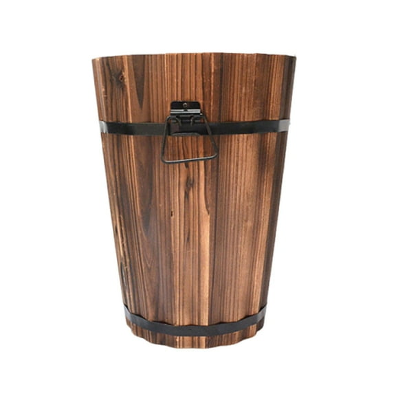 oshhni Wooden Bucket Barrel Planter for Plants with Ergonomic Handles Patio Planter
