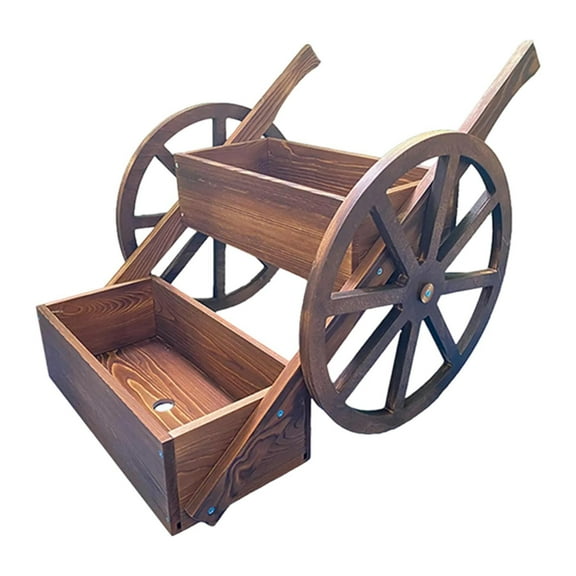 oshhni Wooden Wagon Planter Box Corner Porch Decorative Display Rack Garden Planter