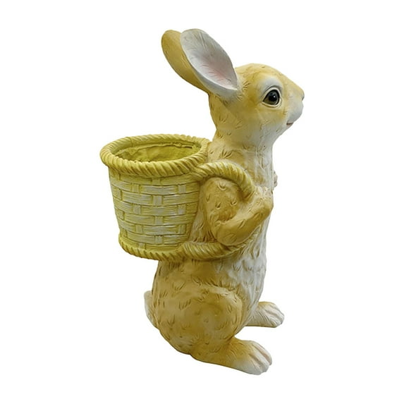 oshhnii Easter Bunny Figurine Garden Flower Pot Flower Basket Craft Outdoor Ornament for Yellow