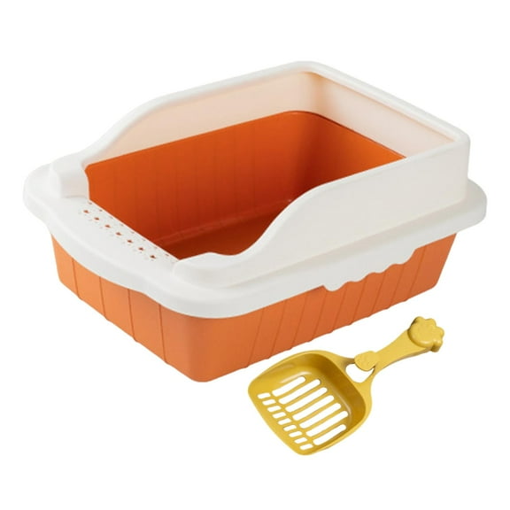 oshhnii Open Top Cat with Scooper Bunny Deep Loo Cage Pet Litter Tray Pan Orange L 50x35x18cm