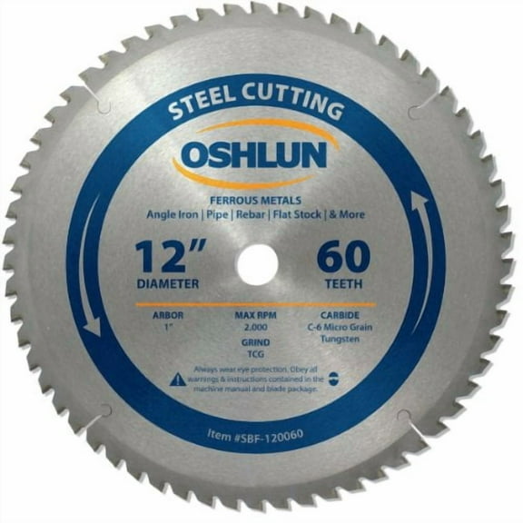 oshlun sbf-120060 12" x 60t x 1" arbor saw blade - ferrous