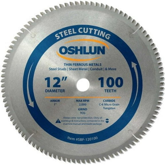 oshlun sbf-120100 12" x 100t x 1" arbor saw blade - ferrous