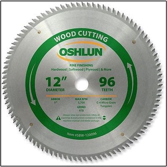 oshlun sbw-120096 12-inch 96 tooth atb fine finishing saw blade with 1-inch arbor