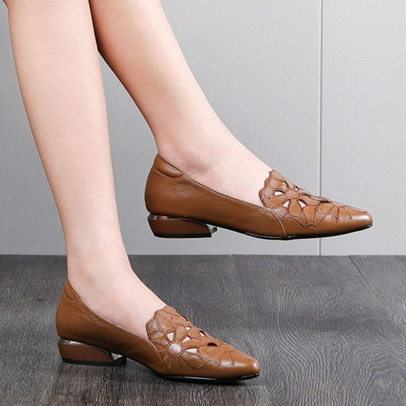Hoshose New Women Flat Shoes Embroidery Hollow out Dress Shoes Work Non Slip Low Heels Women Shoes Comfortable