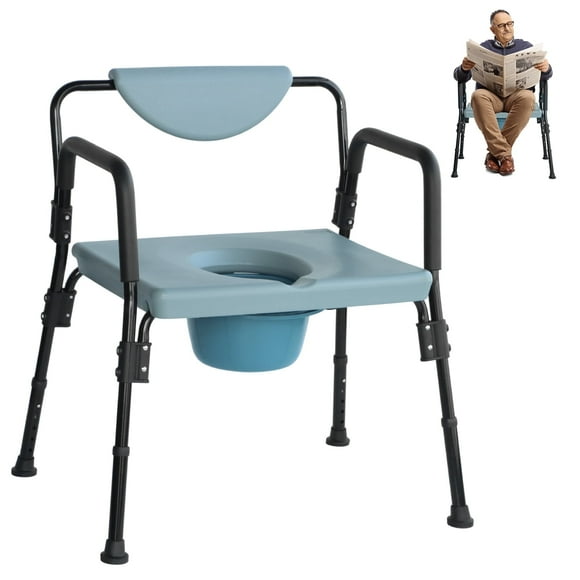 4-in-1 Bariatric Bedside Commode for Adults,Extra-Wide Commode Toilet Chair,Portable Potty Chairs for Seniors,Raised Toilet Seat with Handles, Heavy Duty,550 Pound Weight CapacityBlack