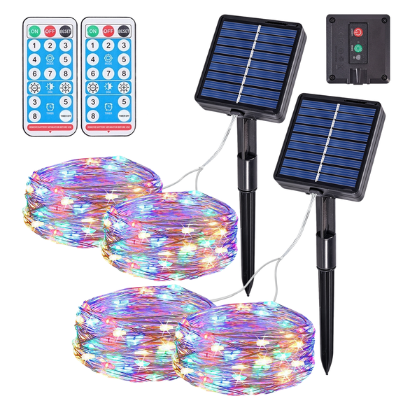 osteplus Solar Fairy Lights Outdoor, 2 Pack Total 66Ft 200LED, Multicolour, Solar String Ligths with 8 Modes Remote, 2 Lines, Waterproof, Timer, for Indoor/Outdoor, Christmas, Party, Tree, Home Decor