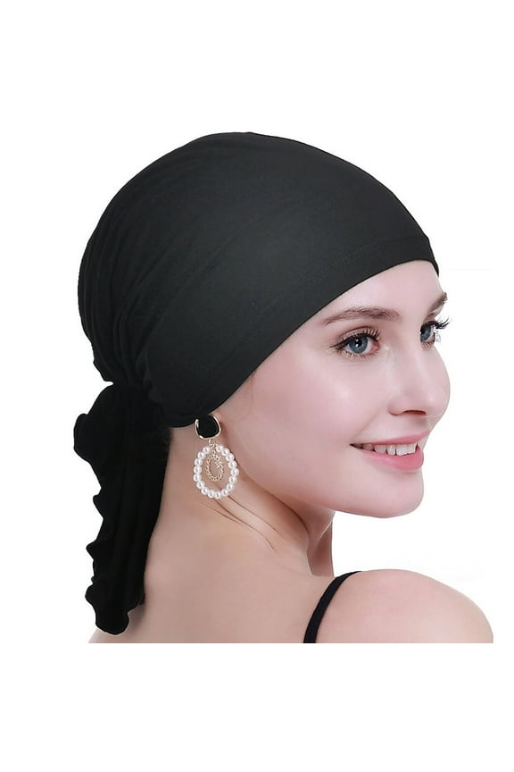 Chemo Hats Head Scarves Covers for women Slip On Bamboo Headwear Black