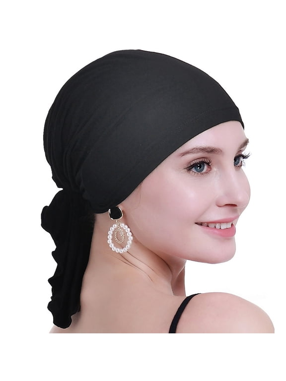 Chemo Hats Head Scarves Covers for women Slip On Bamboo Headwear Black