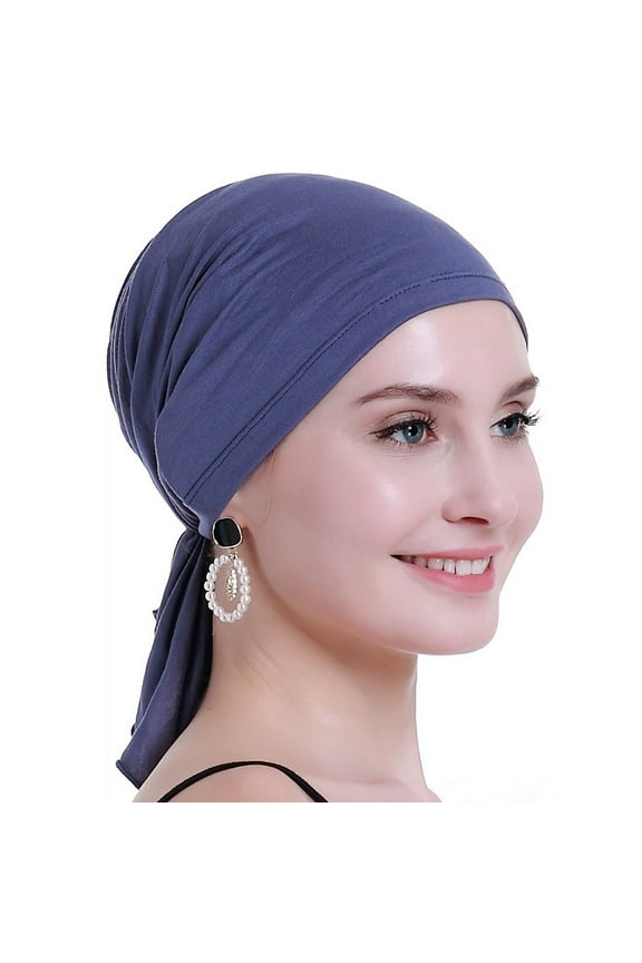 Chemo Hats Head Scarves Covers for women Slip On Bamboo Headwear Denim Blue