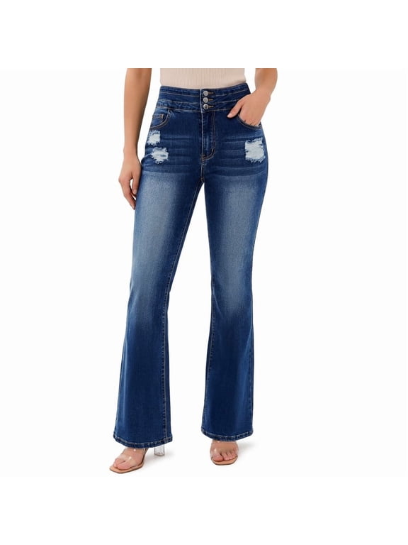 Women's High Elasticity Bootcut High Waisted Jeans, Size 4-12