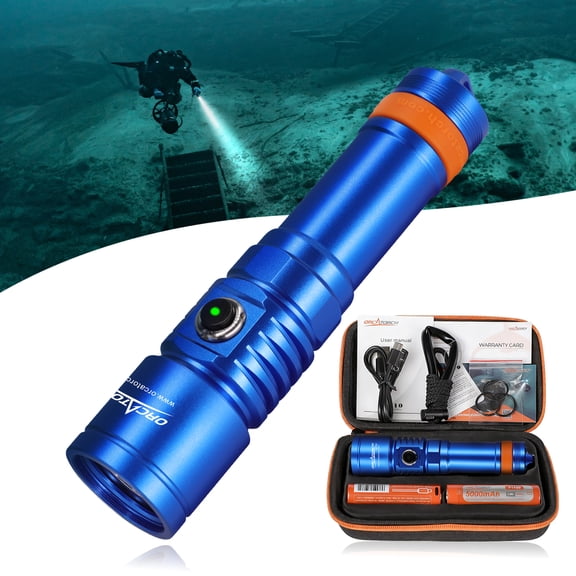 ORCATORCH D710 Scuba Diving Light, 3000 Lumens Underwater Flashlight, IP68 Waterproof Night Dive Torch 150m Submersible Light (Blue)