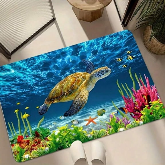 other Sea Turtle Underwater Scene Bath Mat, Soft Flannel Non-Slip Bathroom